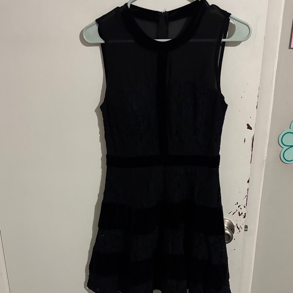 Junior's Size 7 City Studio Sheer Top Tank Dress with Built in Bra Black